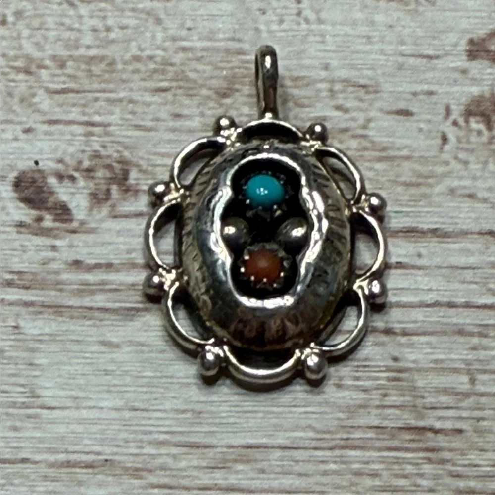 Elegant Native American Turquoise and Coral Stone Pendant